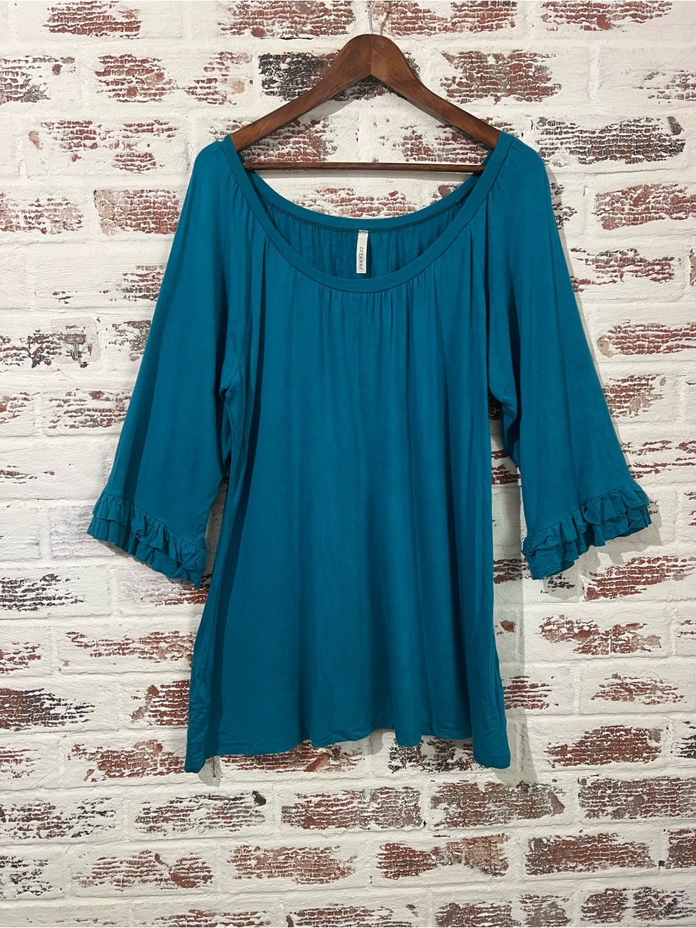 Cezanne Teal Ruffle Sleeve Scoop Neck Tunic Blouse XL